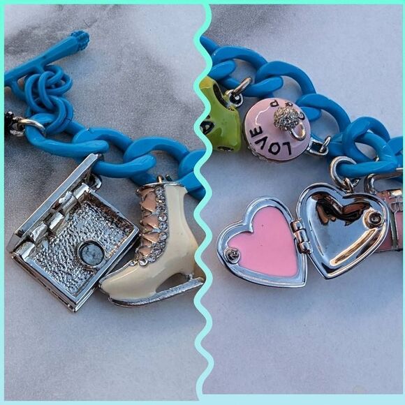 Juicy Couture Y2K Turquoise Enamel Vintage Charm Bracelet w/ Rare Charms - Picture 9 of 9